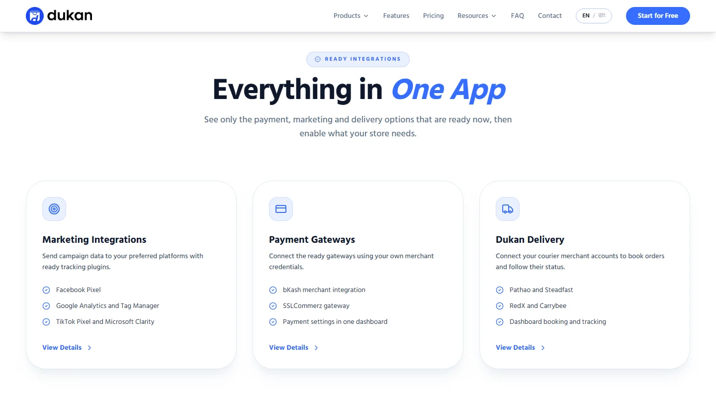 Store management, commerce tools, and integrations presented as one connected product.