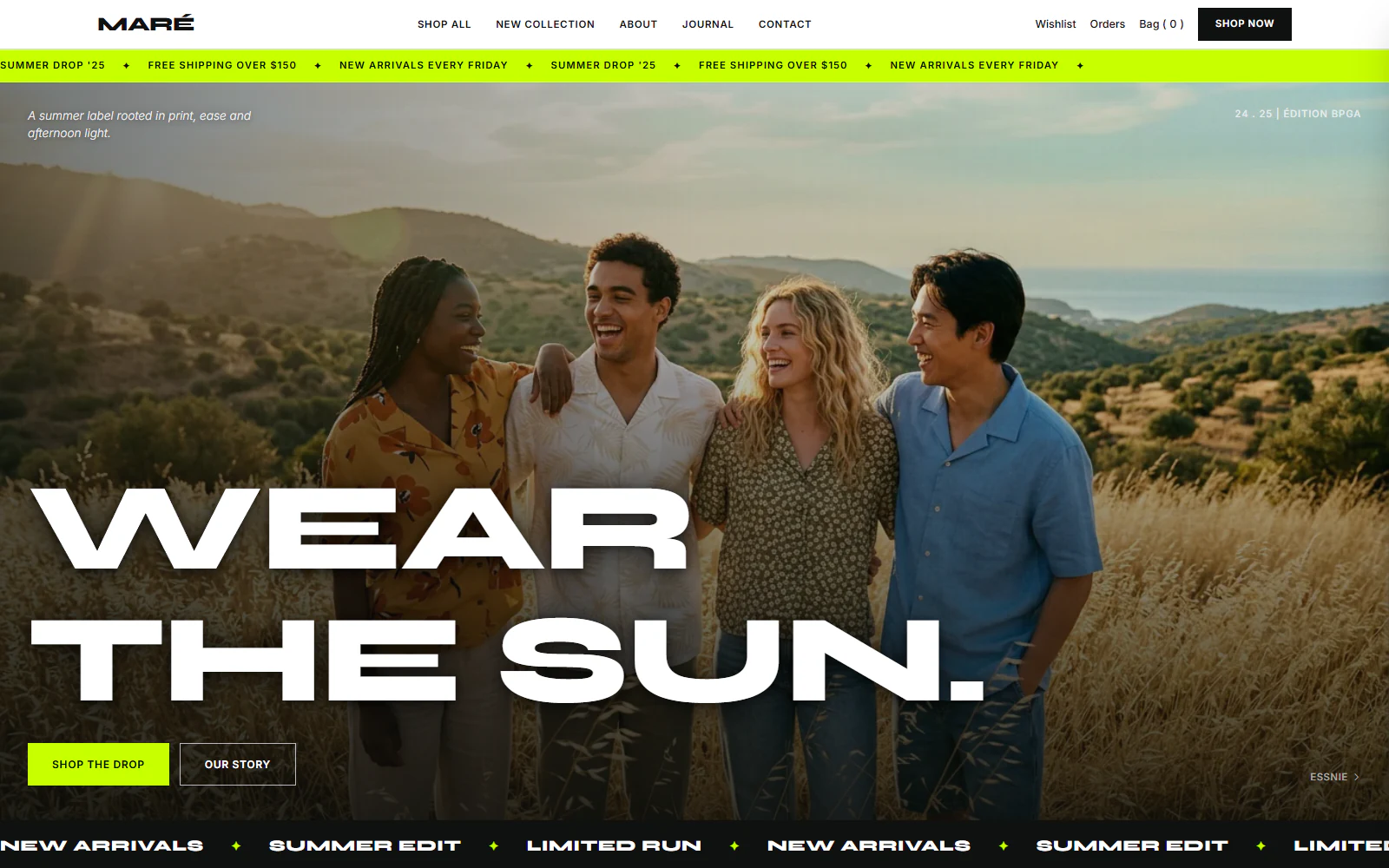 MARÉ Fashion editorial storefront homepage
